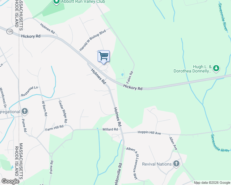 map of restaurants, bars, coffee shops, grocery stores, and more near 59 Holmes Rd in North Attleborough