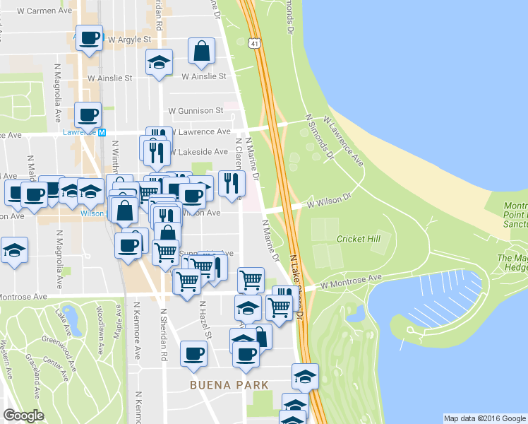 map of restaurants, bars, coffee shops, grocery stores, and more near in Chicago