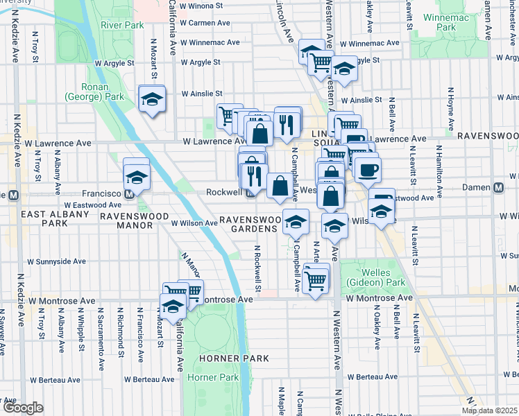map of restaurants, bars, coffee shops, grocery stores, and more near in Chicago