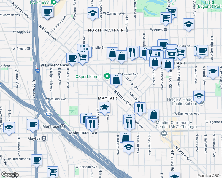 map of restaurants, bars, coffee shops, grocery stores, and more near in Chicago