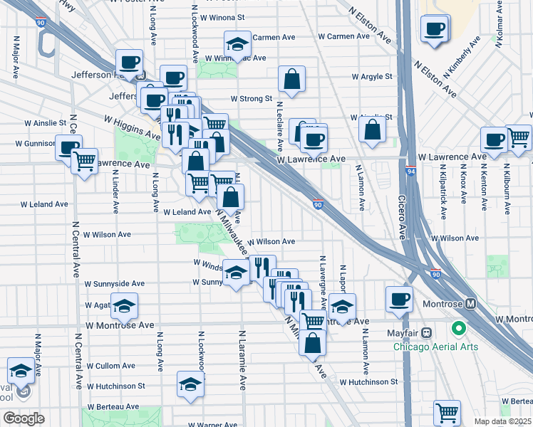 map of restaurants, bars, coffee shops, grocery stores, and more near 4643 North Leamington Avenue in Chicago