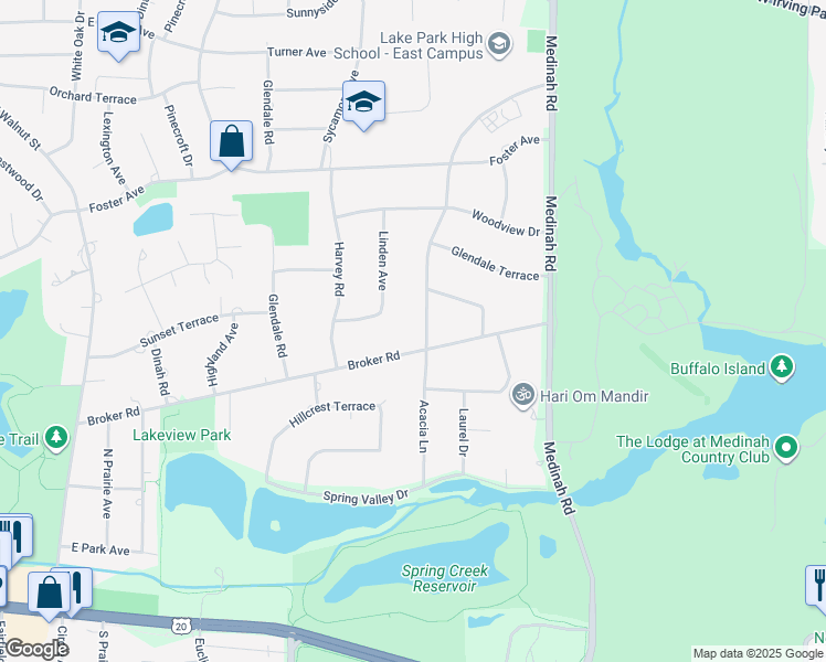 map of restaurants, bars, coffee shops, grocery stores, and more near 22W251 Sunset Terrace in Medinah