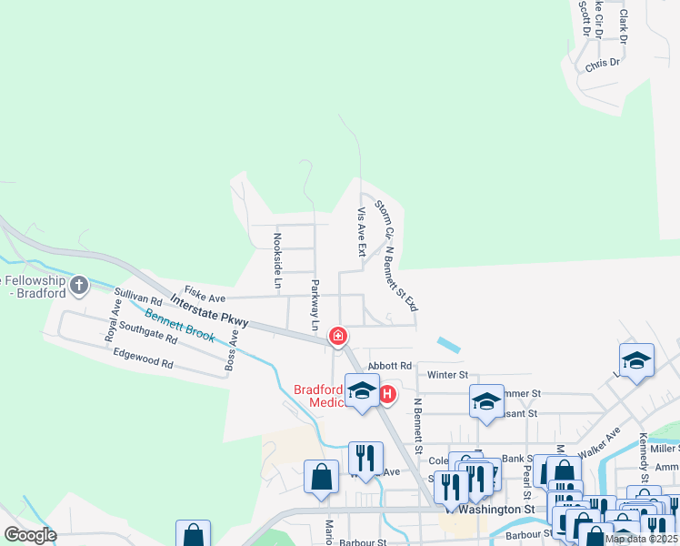 map of restaurants, bars, coffee shops, grocery stores, and more near 78 Stone Avenue in Bradford