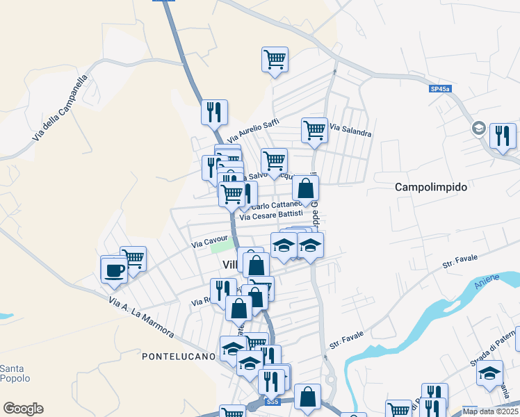 map of restaurants, bars, coffee shops, grocery stores, and more near 32 Via Carlo Cattaneo in Villanova