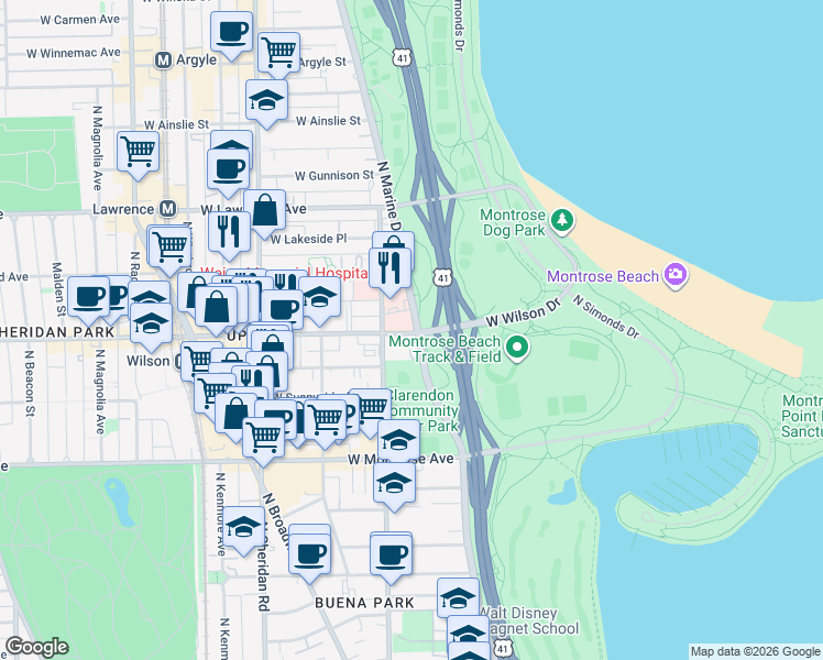 map of restaurants, bars, coffee shops, grocery stores, and more near in Chicago