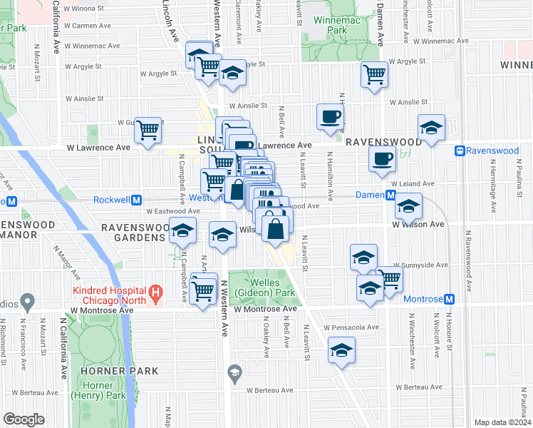 map of restaurants, bars, coffee shops, grocery stores, and more near in Chicago