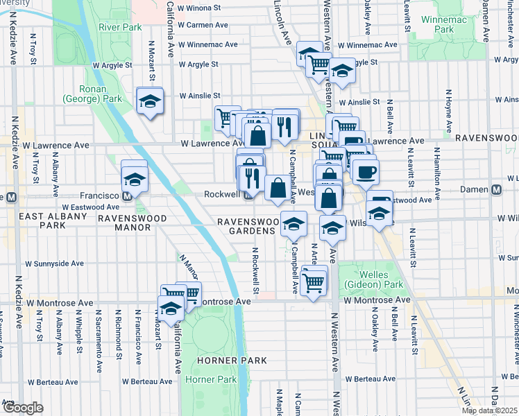 map of restaurants, bars, coffee shops, grocery stores, and more near in Chicago