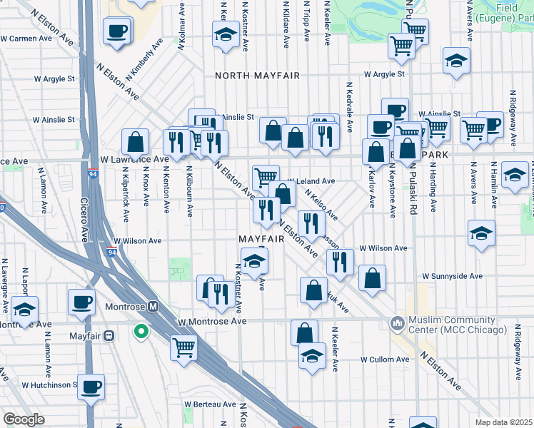 map of restaurants, bars, coffee shops, grocery stores, and more near in Chicago