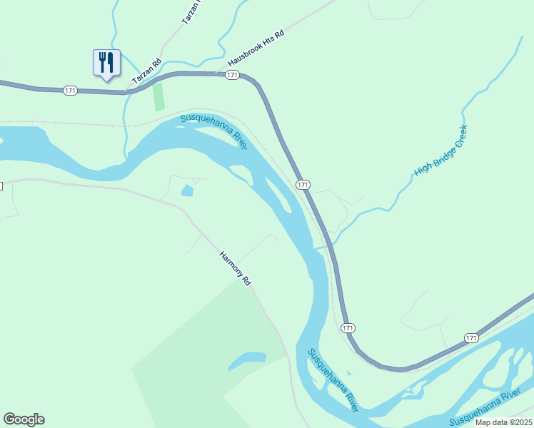 map of restaurants, bars, coffee shops, grocery stores, and more near Highway 171 in Susquehanna