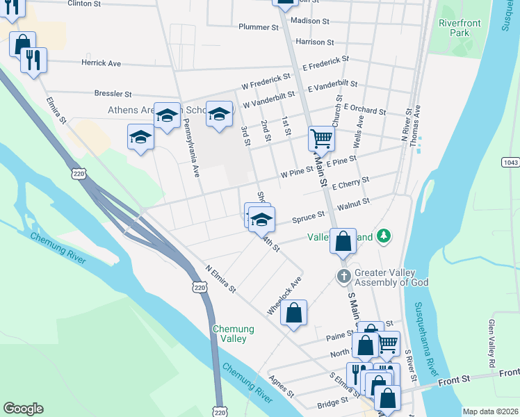 map of restaurants, bars, coffee shops, grocery stores, and more near 106 Longway Street in Athens