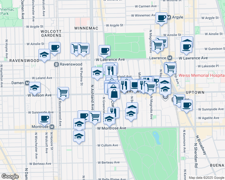 map of restaurants, bars, coffee shops, grocery stores, and more near in Chicago