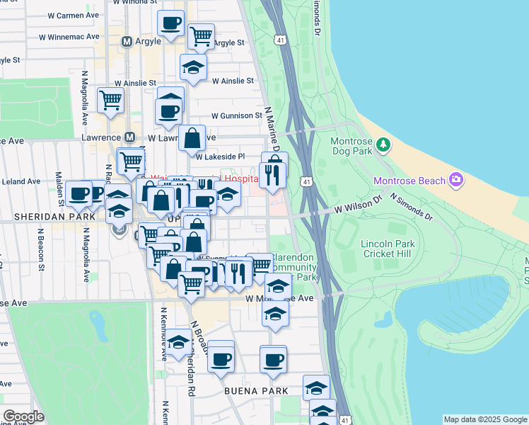map of restaurants, bars, coffee shops, grocery stores, and more near in Chicago