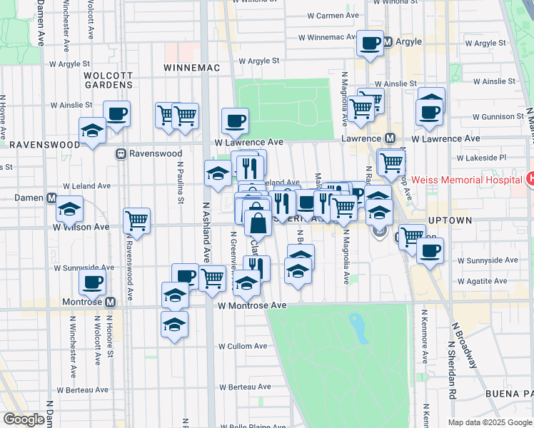 map of restaurants, bars, coffee shops, grocery stores, and more near in Chicago
