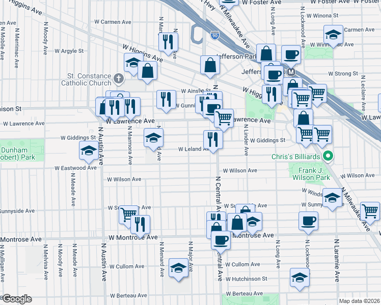 map of restaurants, bars, coffee shops, grocery stores, and more near in Chicago