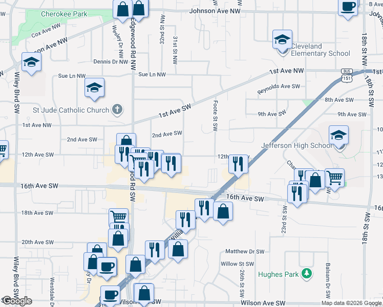 map of restaurants, bars, coffee shops, grocery stores, and more near 421 31st Street Southwest in Cedar Rapids