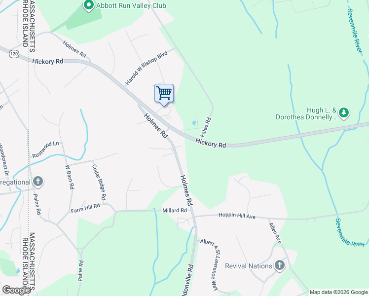 map of restaurants, bars, coffee shops, grocery stores, and more near 59 Holmes Road in North Attleborough