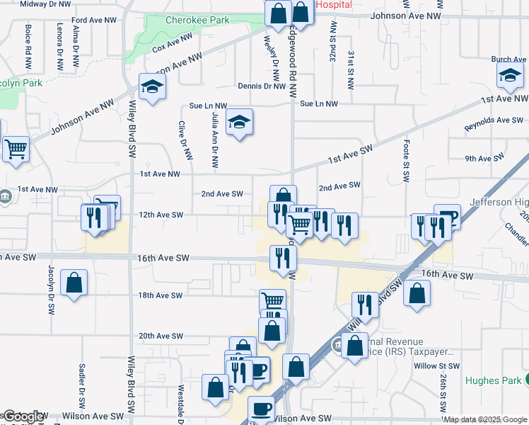 map of restaurants, bars, coffee shops, grocery stores, and more near 3442 12th Avenue Southwest in Cedar Rapids