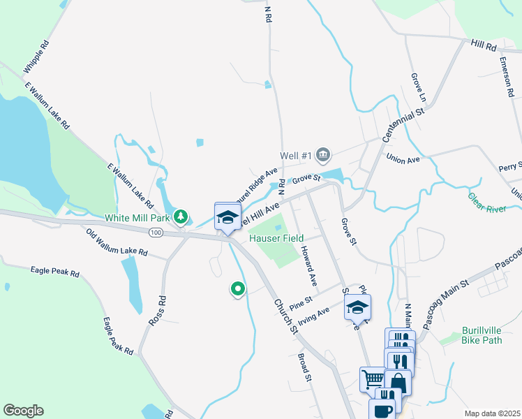 map of restaurants, bars, coffee shops, grocery stores, and more near 76 Laurel Hill Avenue in Burrillville