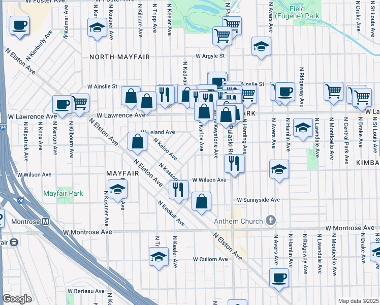 map of restaurants, bars, coffee shops, grocery stores, and more near 4642 North Kennicott Avenue in Chicago