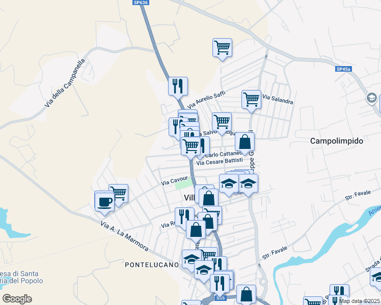 map of restaurants, bars, coffee shops, grocery stores, and more near 269 Via Maremmana Inferiore in Villanova