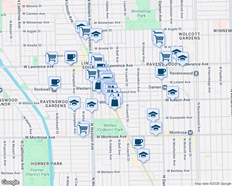 map of restaurants, bars, coffee shops, grocery stores, and more near in Chicago
