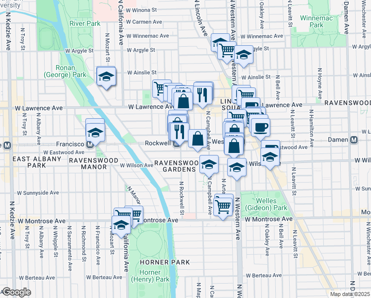 map of restaurants, bars, coffee shops, grocery stores, and more near in Chicago