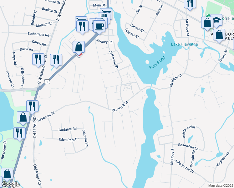 map of restaurants, bars, coffee shops, grocery stores, and more near 10 Basswood Avenue in North Attleborough