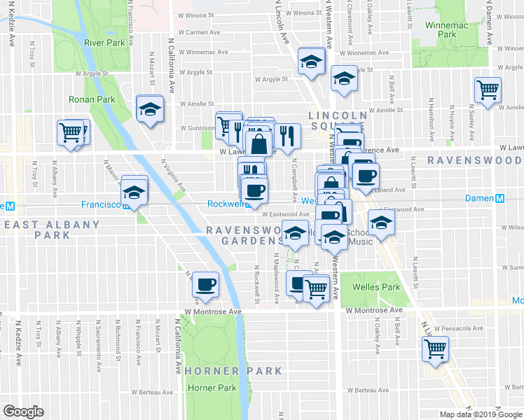 map of restaurants, bars, coffee shops, grocery stores, and more near in Chicago