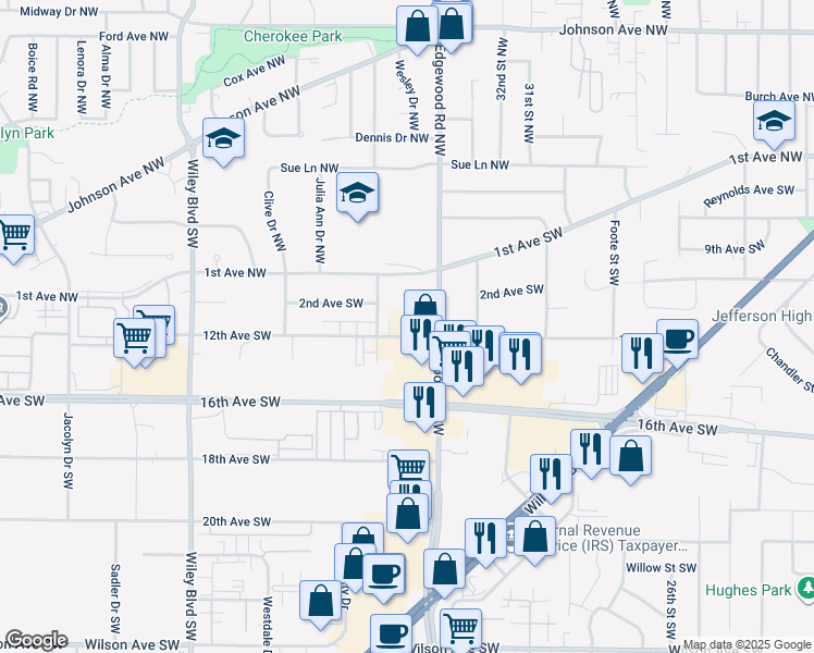 map of restaurants, bars, coffee shops, grocery stores, and more near 3442 12th Avenue Southwest in Cedar Rapids