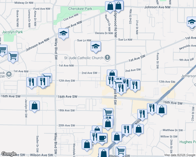 map of restaurants, bars, coffee shops, grocery stores, and more near 3639 12th Avenue Southwest in Cedar Rapids