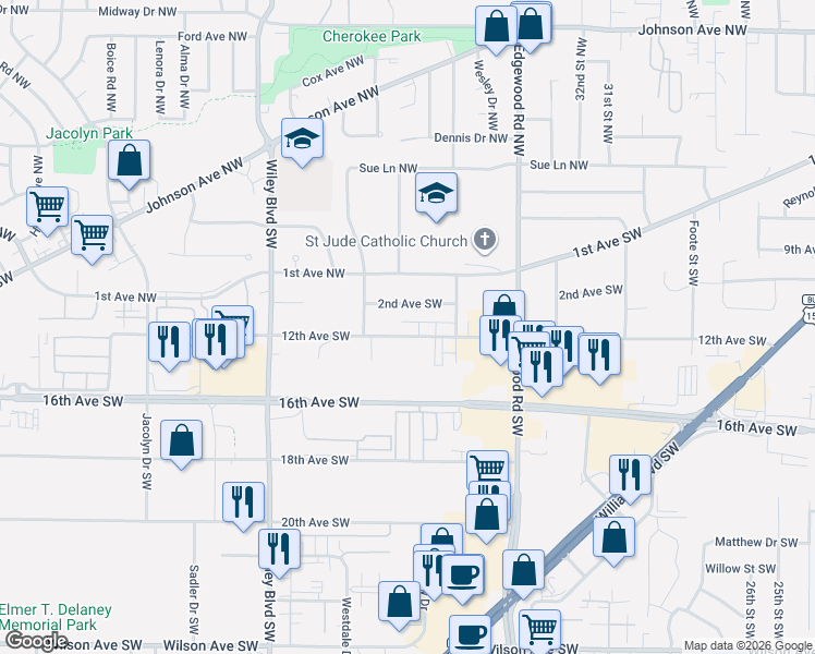 map of restaurants, bars, coffee shops, grocery stores, and more near 3720 12th Avenue Southwest in Cedar Rapids