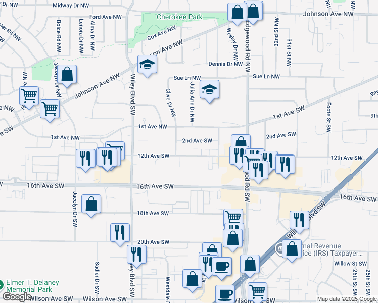 map of restaurants, bars, coffee shops, grocery stores, and more near 3720 12th Avenue Southwest in Cedar Rapids