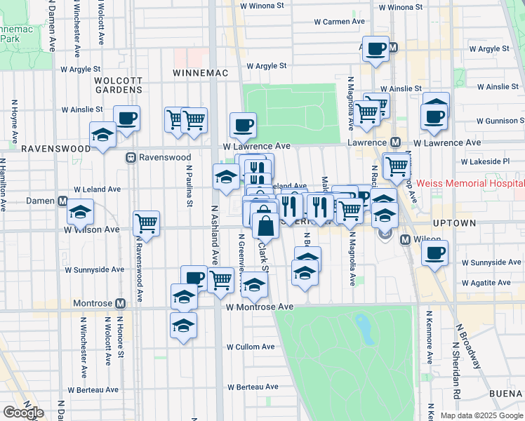 map of restaurants, bars, coffee shops, grocery stores, and more near in Chicago