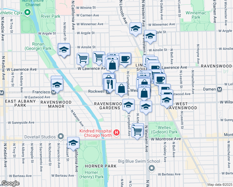 map of restaurants, bars, coffee shops, grocery stores, and more near in Chicago