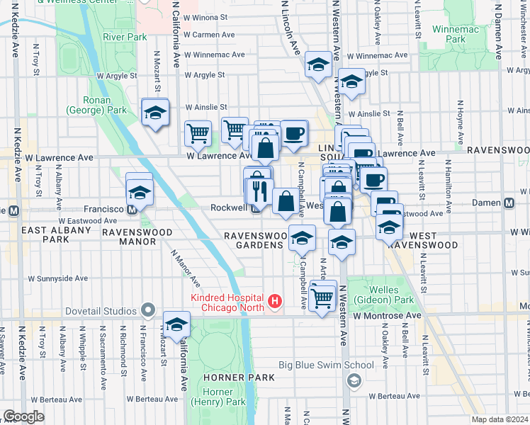 map of restaurants, bars, coffee shops, grocery stores, and more near in Chicago
