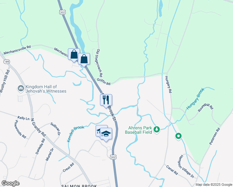 map of restaurants, bars, coffee shops, grocery stores, and more near 356 Salmon Brook Street in Granby