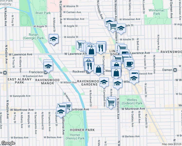 map of restaurants, bars, coffee shops, grocery stores, and more near in Chicago