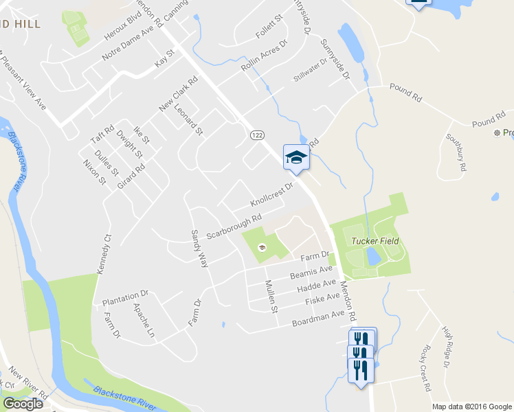 map of restaurants, bars, coffee shops, grocery stores, and more near 52 Knollcrest Drive in Cumberland