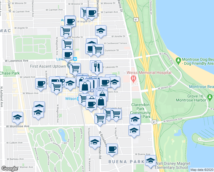 map of restaurants, bars, coffee shops, grocery stores, and more near in Chicago
