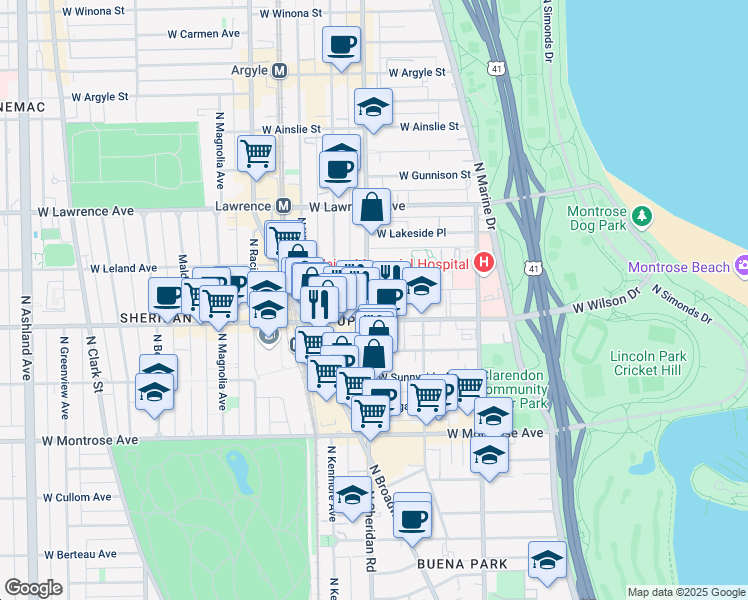 map of restaurants, bars, coffee shops, grocery stores, and more near in Chicago