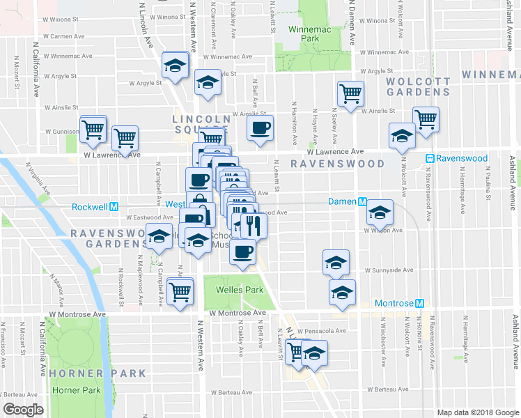 map of restaurants, bars, coffee shops, grocery stores, and more near in Chicago