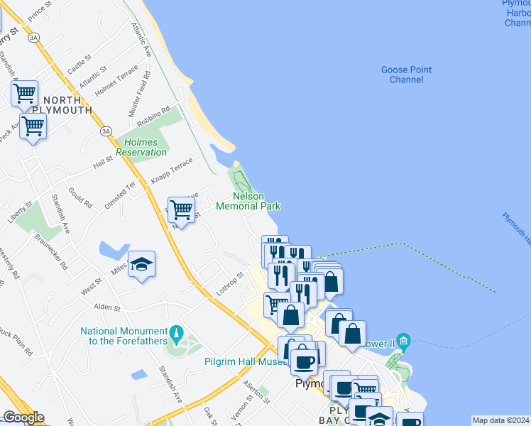 map of restaurants, bars, coffee shops, grocery stores, and more near 15 Caswell Lane in Plymouth