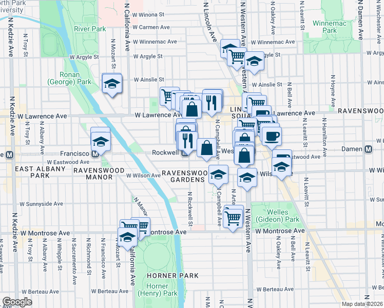 map of restaurants, bars, coffee shops, grocery stores, and more near in Chicago