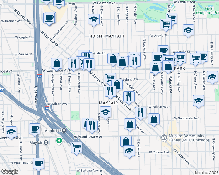 map of restaurants, bars, coffee shops, grocery stores, and more near in Chicago