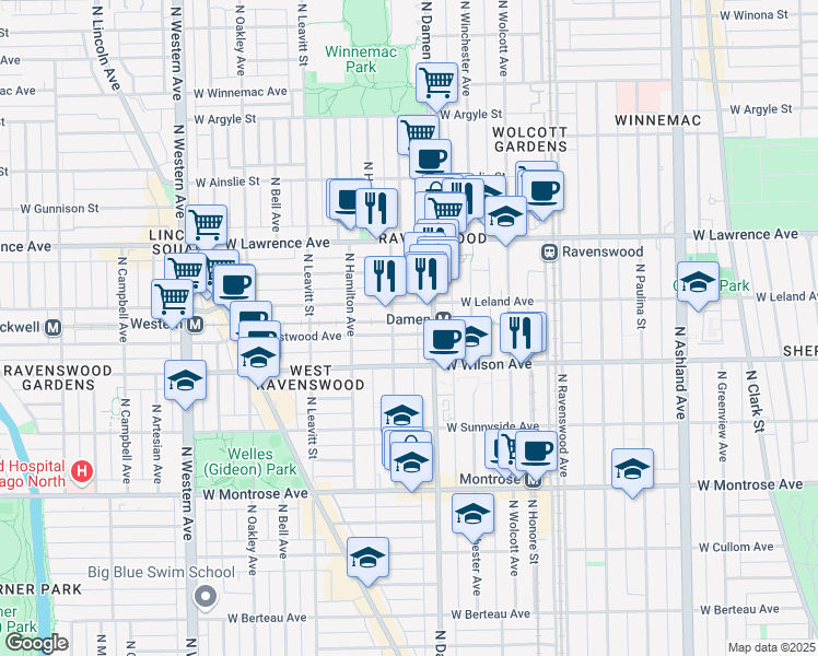 map of restaurants, bars, coffee shops, grocery stores, and more near in Chicago