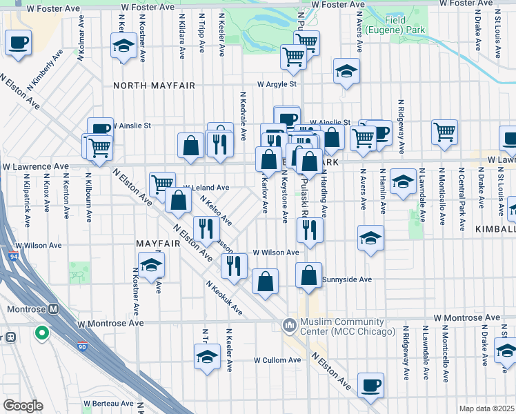 map of restaurants, bars, coffee shops, grocery stores, and more near 4646 North Karlov Avenue in Chicago