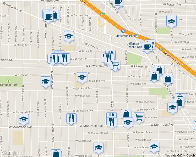 map of restaurants, bars, coffee shops, grocery stores, and more near in Chicago