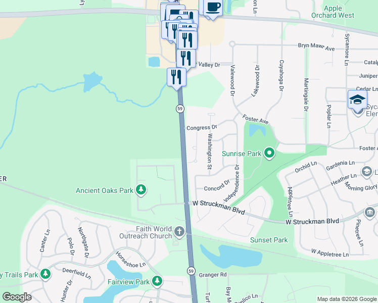 map of restaurants, bars, coffee shops, grocery stores, and more near 1106 Dorchester Lane in Bartlett