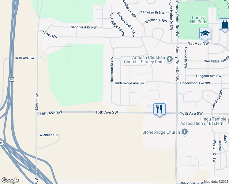 map of restaurants, bars, coffee shops, grocery stores, and more near 413-499 Rockhurst Drive Southwest in Cedar Rapids