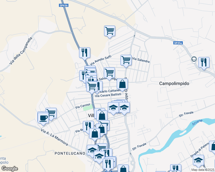 map of restaurants, bars, coffee shops, grocery stores, and more near 49 Via Rodolfo Morandi in Villanova